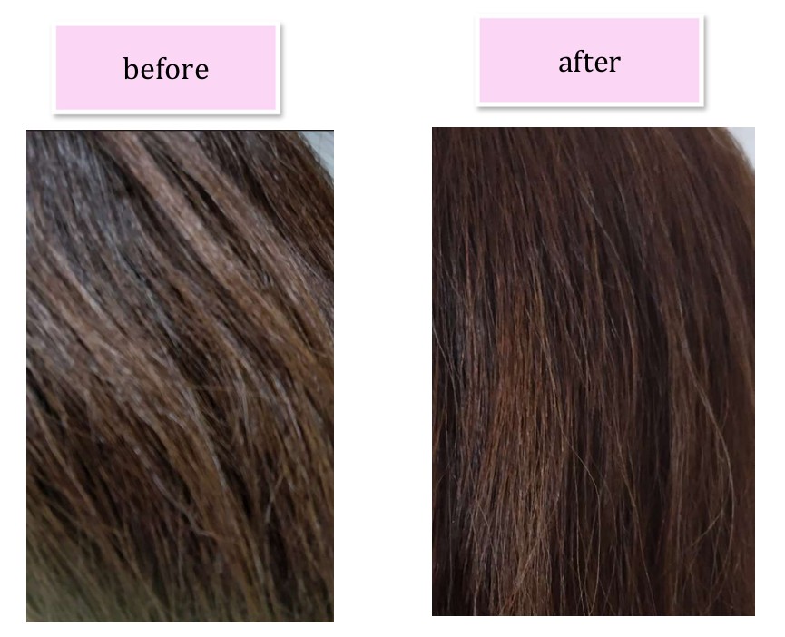 セルフヘアカラーの染める前と染めた後の比較
